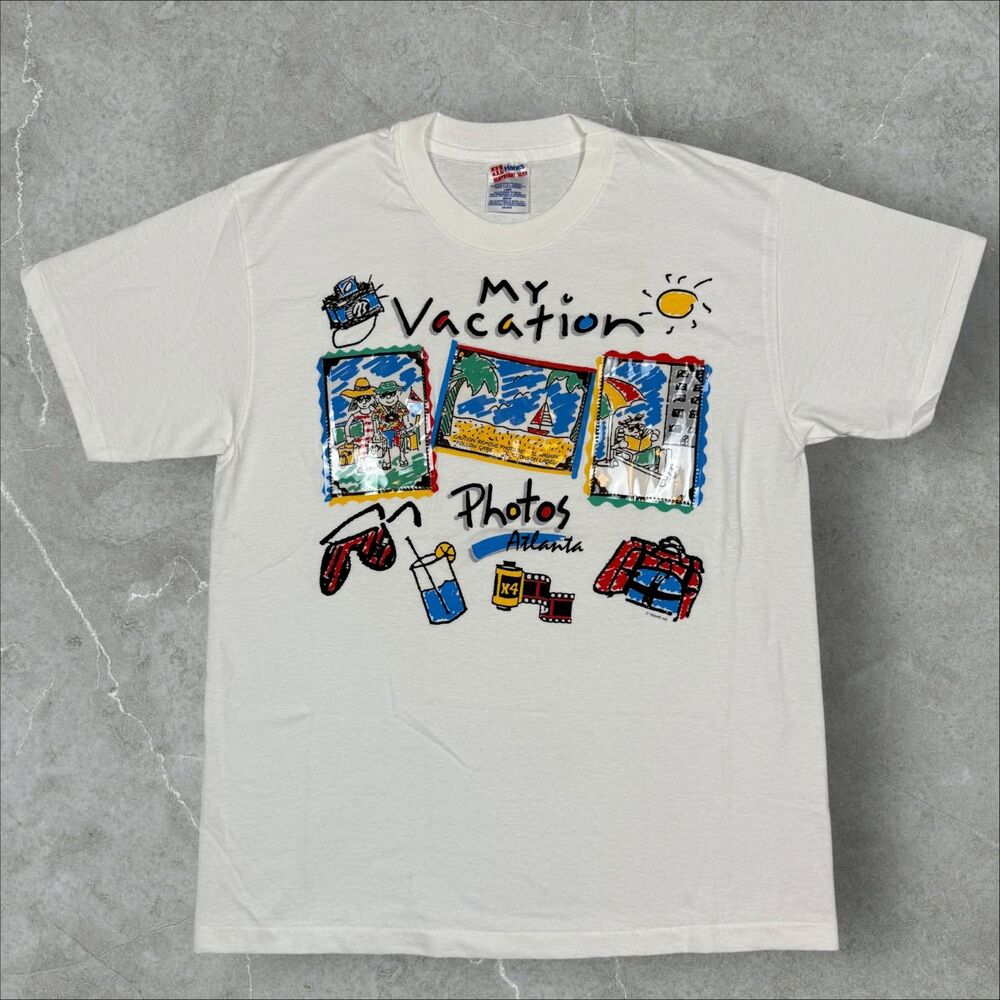 Vintage Vacation Photos Atlanta Insertable Photo Sleeve Drawing T-Shirt - Large